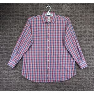 Peter Millar Shirt Mens 2XL Blue Red Plaid Cotton Long Sleeve Casual Preppy Golf